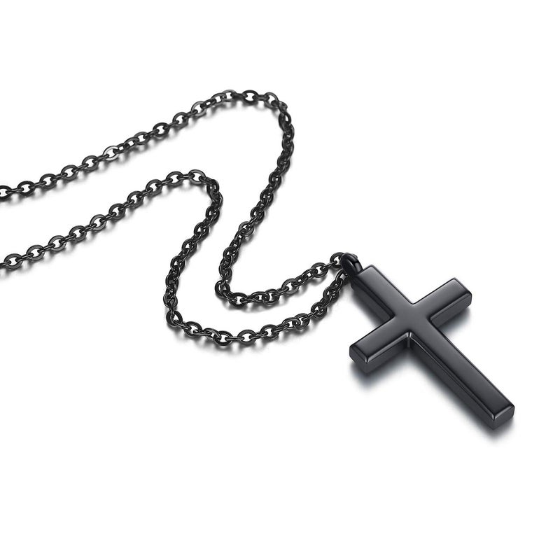 REVEMCN Simple Menâ€™s Stainless Steel Cross Pendant Chain Necklace for Men Women, 20-24 Inches Chain (20, Black Tone - Link Chain) - Image 2